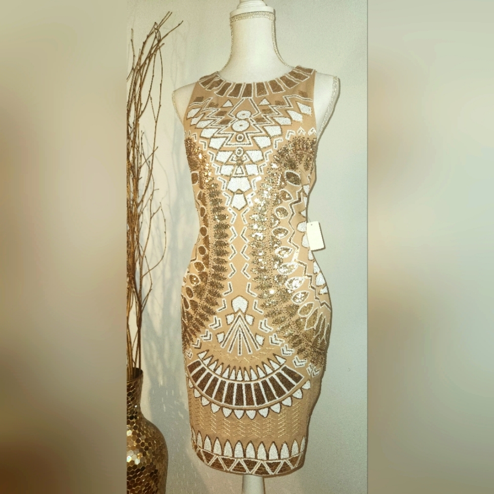 NWT Banjul Beige Evening or Day Sequin Dress Size Large
